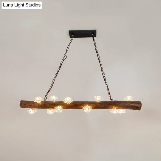 Country-Style Mushroom Chandelier With 12 Wooden Bulbs For Indoor Pendant Lighting
