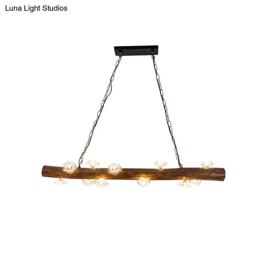 Country-Style Mushroom Chandelier With 12 Wooden Bulbs For Indoor Pendant Lighting