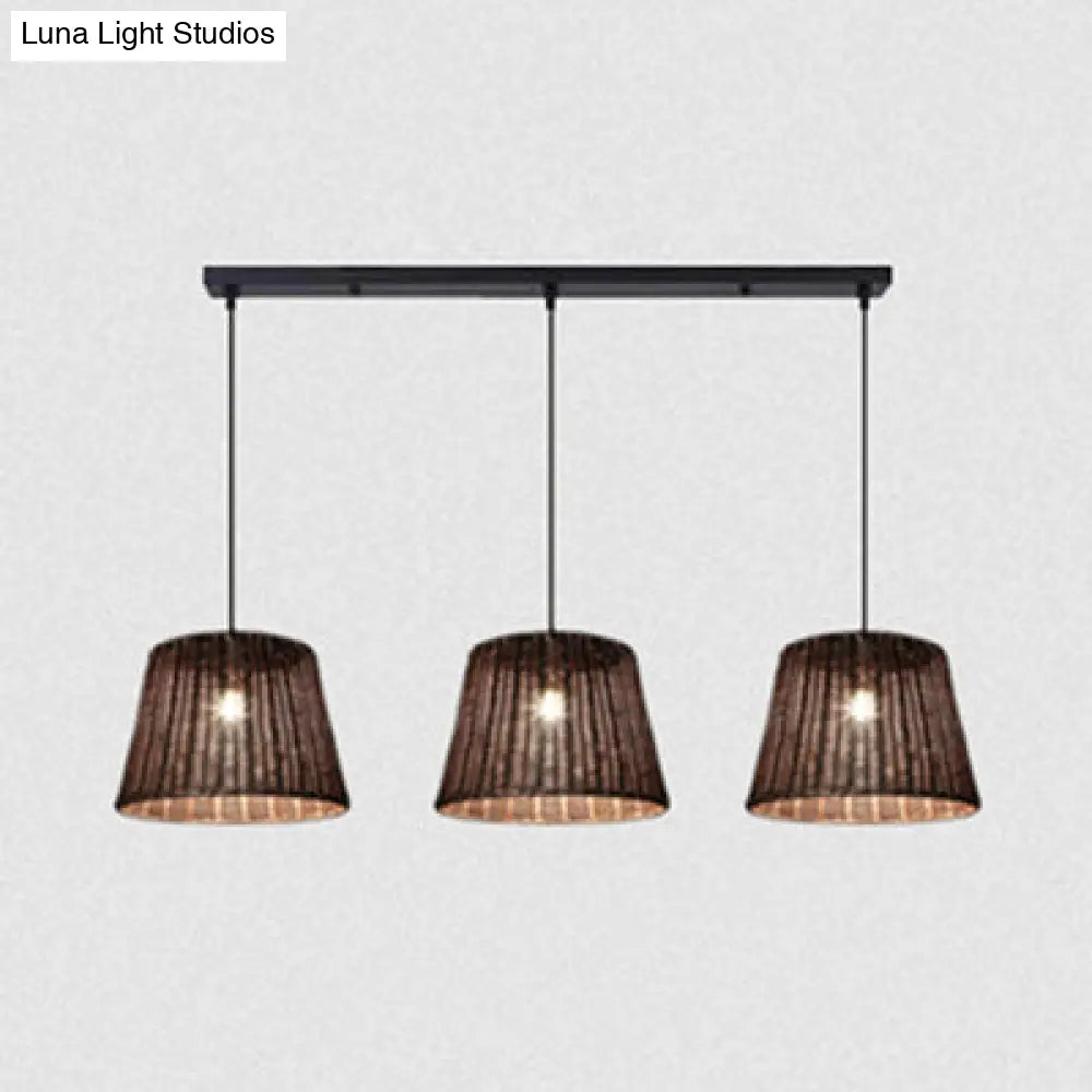 Country-Style Pendant Light With Rattan Shade For Restaurants - Brown Cone Design