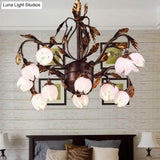 Country Style Purple Glass Blossom Chandelier - 12 Heads Pendant Light Fixture Brown Ideal For
