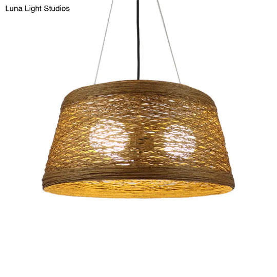 Country Style Rattan Fiber Pendant Lamp - Conic Hanging Lighting For Dining Table