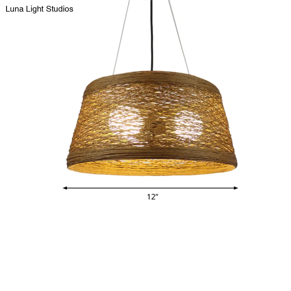 Country Style Rattan Fiber Pendant Lamp - Conic Hanging Lighting For Dining Table