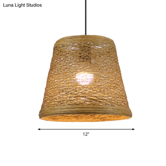 Country Style Rattan Fiber Pendant Lamp - Conic Hanging Lighting For Dining Table