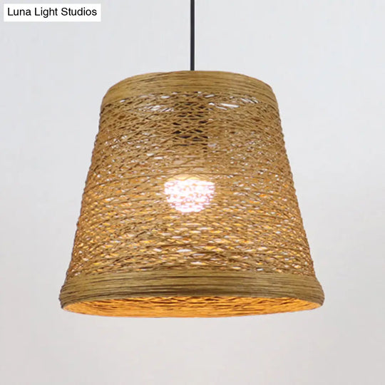 Country Style Rattan Fiber Pendant Lamp - Conic Hanging Lighting For Dining Table