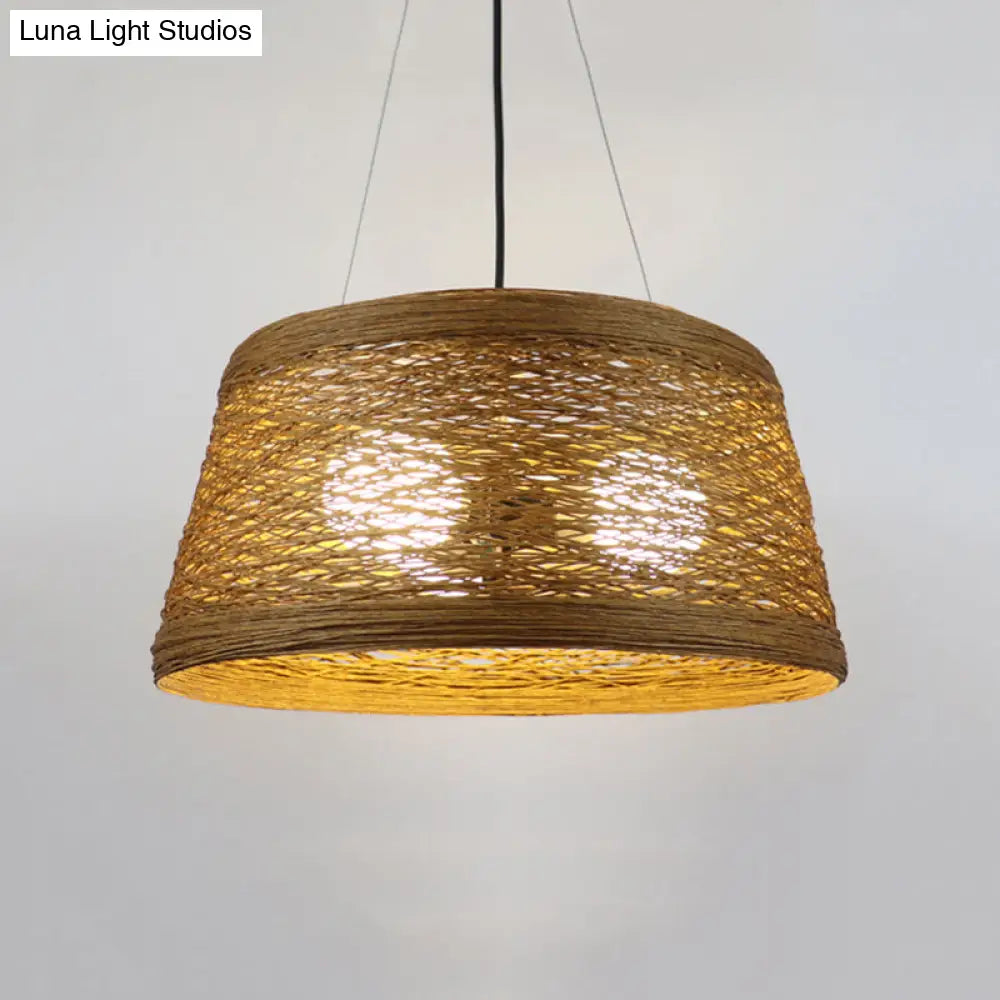 Country Style Rattan Fiber Pendant Lamp - Conic Hanging Lighting For Dining Table