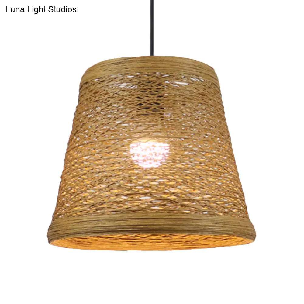 Country Style Rattan Fiber Pendant Lamp - Conic Hanging Lighting For Dining Table