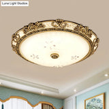 Country Style Veined Glass Flush Mount Lamp With Led Lighting In Brass - Available 3 Sizes And