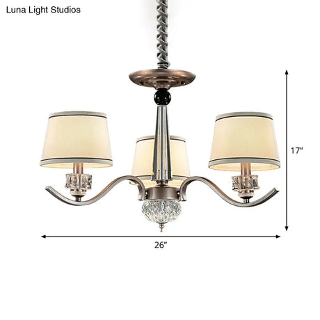 Country Style White Chandelier Pendant Light For Living Room - Fabric Tapered Design 3/6/8-Bulb