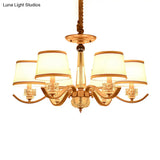 Country Style White Chandelier Pendant Light For Living Room - Fabric Tapered Design 3/6/8-Bulb