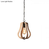 Country Style Wood Gourd Hanging Lamp - Black Metal Chain 1 Light Suspended Fixture
