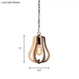 Country Style Wood Gourd Hanging Lamp - Black Metal Chain 1 Light Suspended Fixture