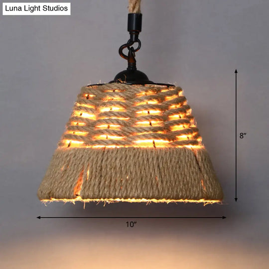 Country Style Wood Rope Pendant Light For Restaurants - Single Cage Shade Suspension