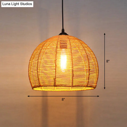 Rustic Wood And Rope Hanging Pendant Light For Restaurants With Single Cage Shade
