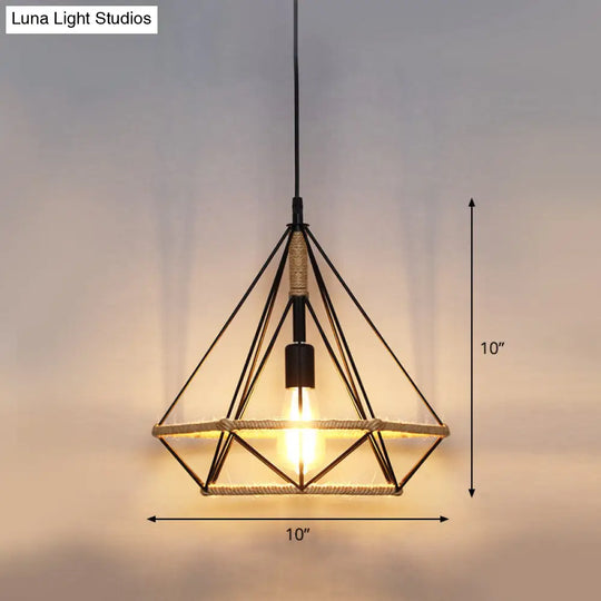 Rustic Wood And Rope Hanging Pendant Light For Restaurants With Single Cage Shade