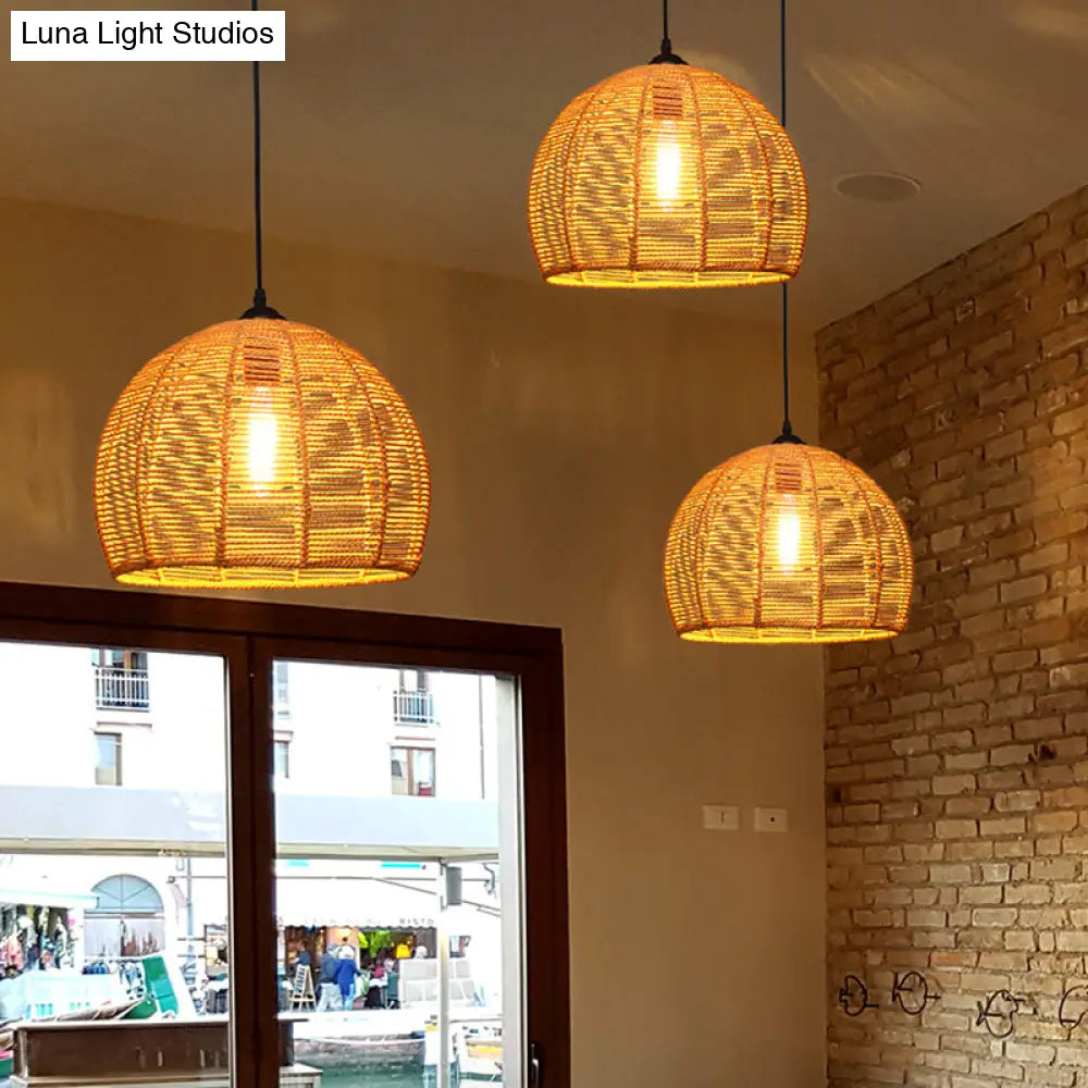 Rustic Wood And Rope Hanging Pendant Light For Restaurants With Single Cage Shade / Semicircle