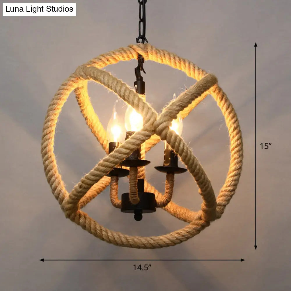 Country Style Wood Rope Pendant Light For Restaurants - Single Cage Shade Suspension