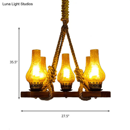 Country Stylish Yellow Pendant Lamp With Cracked Glass Teardrop Shade