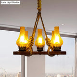 Country Stylish 5-Light Pendant Lamp With Yellow Cracked Glass Teardrop Shades And Rope Detailing