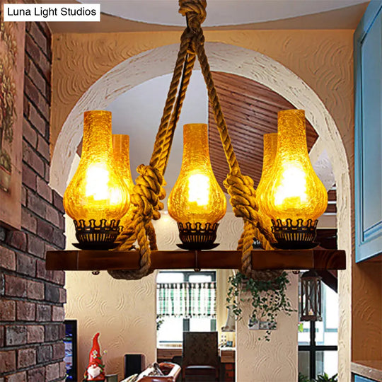 Country Stylish Yellow Pendant Lamp With Cracked Glass Teardrop Shade