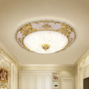 Country Textured Glass Flush Mount Light - Led Gold Bowl Living Room Lighting (12’/16’/19.5’