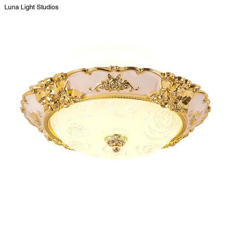 Country Textured Glass Flush Mount Light - Led Gold Bowl Living Room Lighting (12’/16’/19.5’ W)