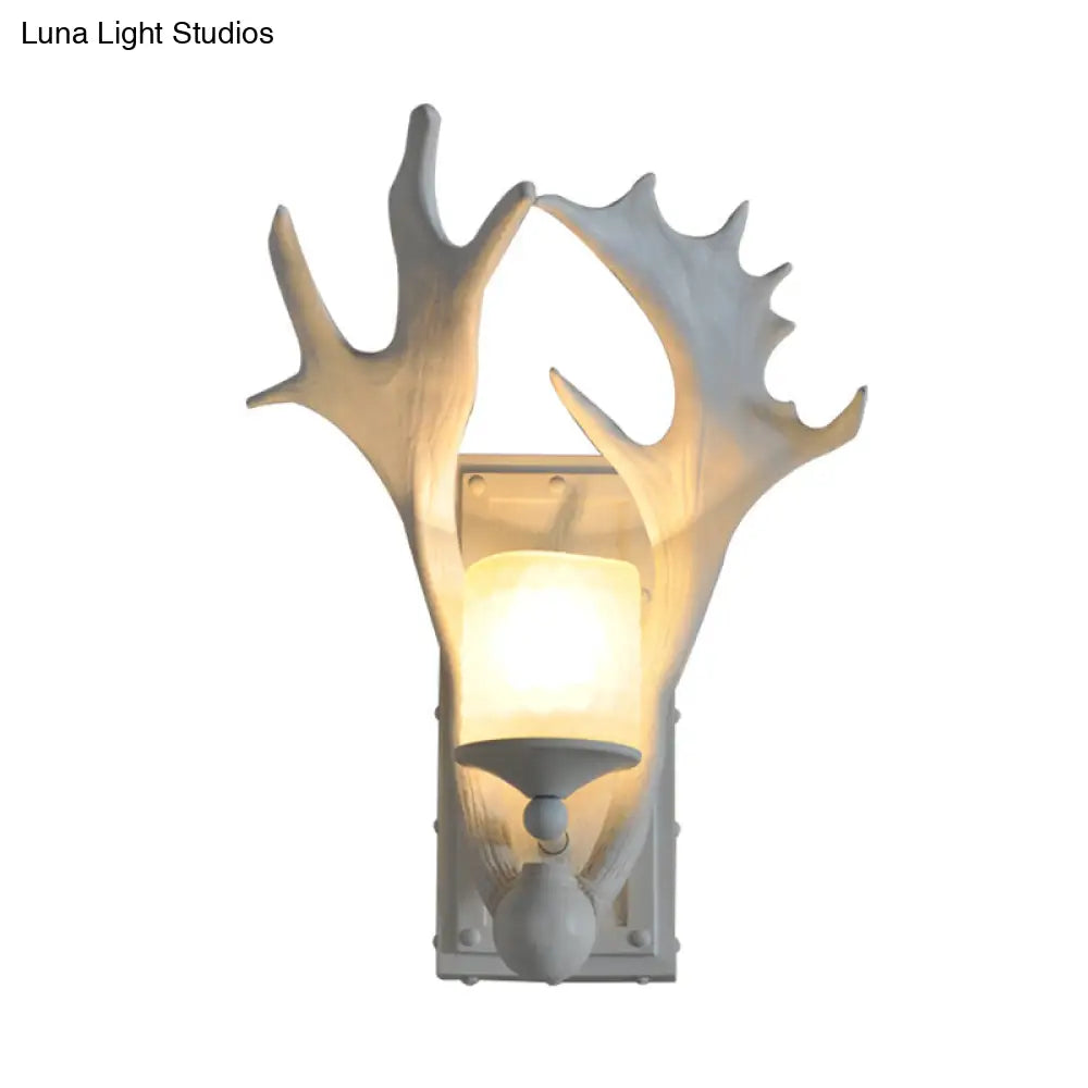 Country White/Wood Elk Dining Room Sconce Light Fixture With Frosted Glass Shade