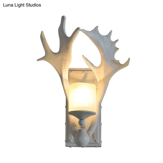 Country White/Wood Elk Dining Room Sconce Light Fixture With Frosted Glass Shade
