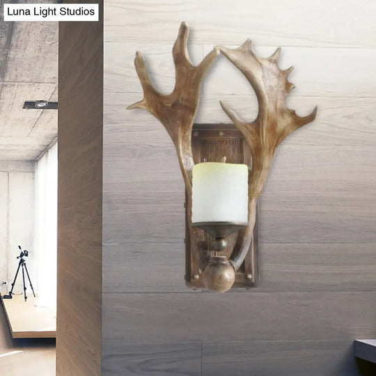 Country White/Wood Elk Dining Room Sconce Light Fixture With Frosted Glass Shade