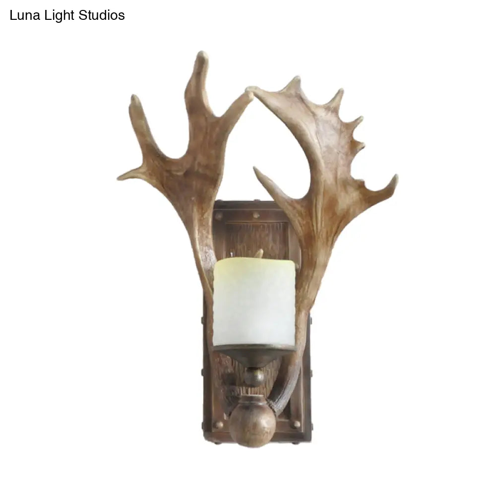 Country White/Wood Elk Dining Room Sconce Light Fixture With Frosted Glass Shade