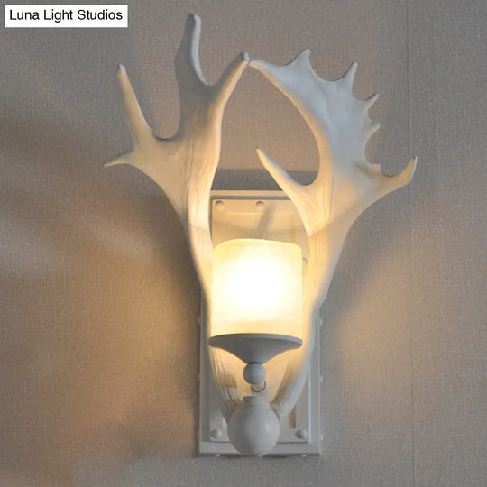 Country White/Wood Elk Dining Room Sconce Light Fixture With Frosted Glass Shade