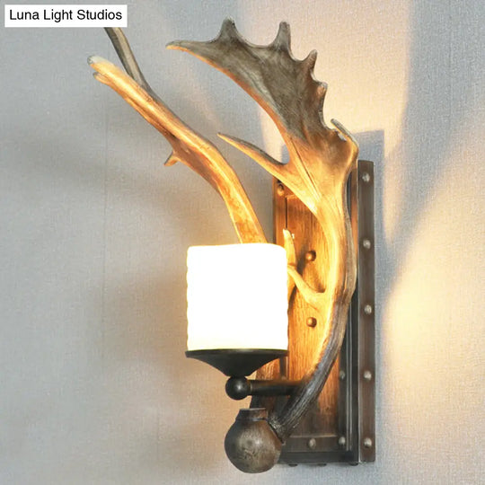 Country White/Wood Elk Dining Room Sconce Light Fixture With Frosted Glass Shade Wood
