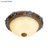 Countryside Bowl Led Flush Mount Light For Bedroom - Tan Glass In Brown (14’/16’/19.5’ W)