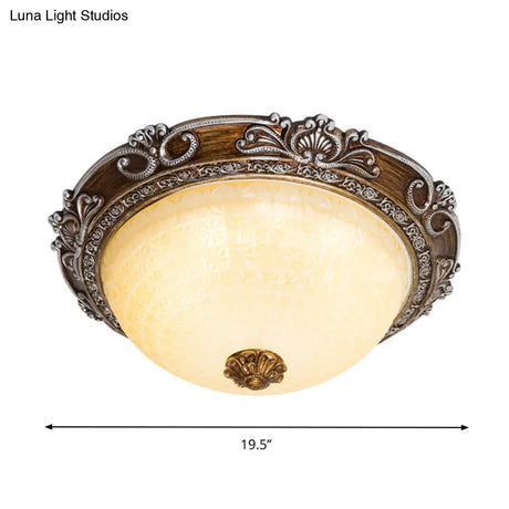 Countryside Bowl Led Flush Mount Light For Bedroom - Tan Glass In Brown (14’/16’/19.5’ W)