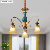 Countryside Brass Suspension Pendant Chandelier With Bell Milk Glass Shade - 3/5/6-Bulb Swooping Arm