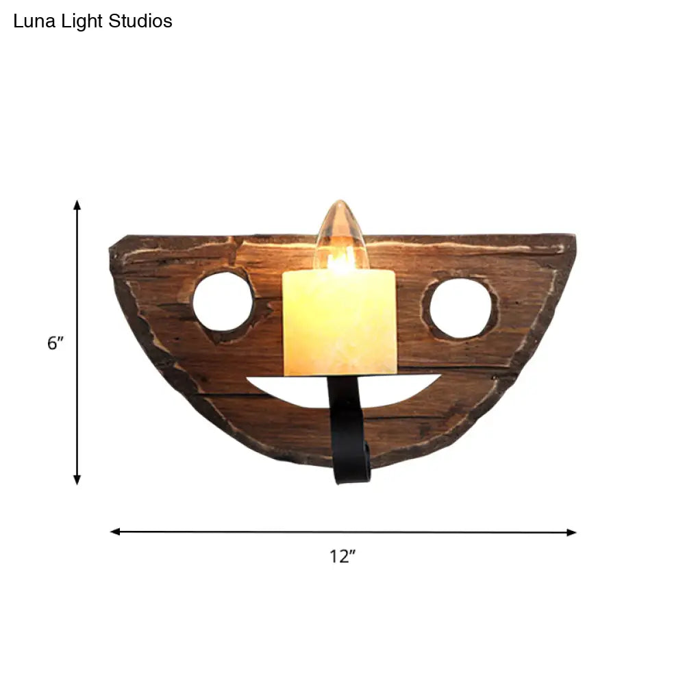 Countryside Brown Lantern Wall Light Kit With Clear Glass Shade And Wood Backplate 1-Light