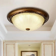 Countryside Brown Led Flush Mount Ceiling Fixture 14’/16’ Width Ribbed Frosted Glass / 14’