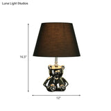 Countryside Ceramic Bear Table Light With Silver/Gold Night Lighting Tapered Drum Fabric Shade