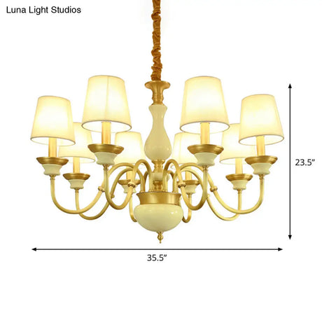 Countryside Ceramic Candelabra Chandelier Pendant Lamp With Fabric Cone Shade - 3/6/8-Bulb Bedroom