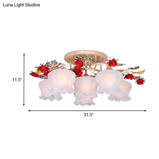 Countryside Coffee Floral Dining Room Semi Flush Light Fixture - 4/6 - Light Frosted Glass Mount