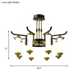 Countryside Column Frosted Glass 8/10-Bulb Chandelier In Black-Gold Finish