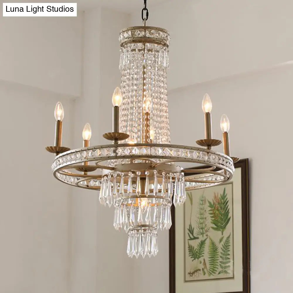 Countryside Crystal Tiered Chandelier - Silver 8/10 Lights Suspension Lamp For Living Room