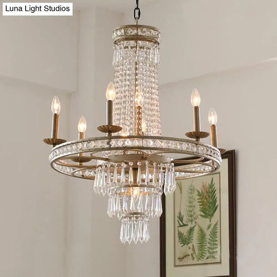 Countryside Crystal Tiered Chandelier - Silver 8/10 Lights Suspension Lamp For Living Room