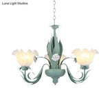 Countryside Curved Arm Chandelier Lamp In Aqua - Metal Led Drop Pendant (3/5/7 Bulbs) For Living