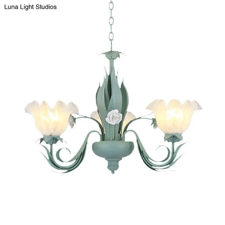 Countryside Curved Arm Chandelier Lamp In Aqua - Metal Led Drop Pendant (3/5/7 Bulbs) For Living