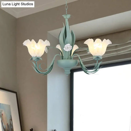 Countryside Curved Arm Chandelier Lamp In Aqua - Metal Led Drop Pendant (3/5/7 Bulbs) For Living