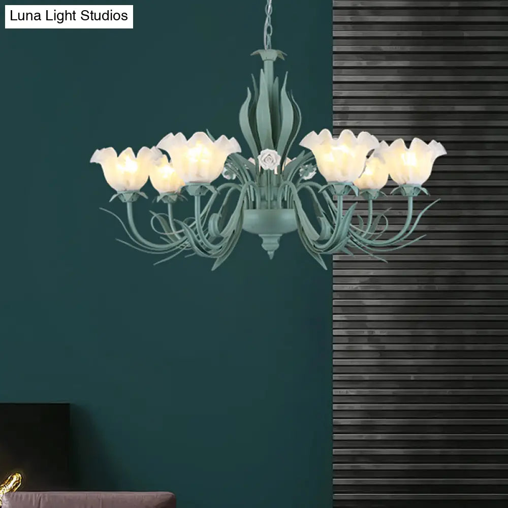 Countryside Curved Arm Chandelier Lamp In Aqua - Metal Led Drop Pendant (3/5/7 Bulbs) For Living