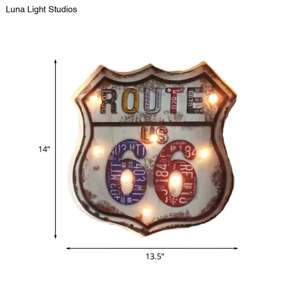 Countryside Distressed White Led Night Light With Iron Road Signboard Wall Lamp