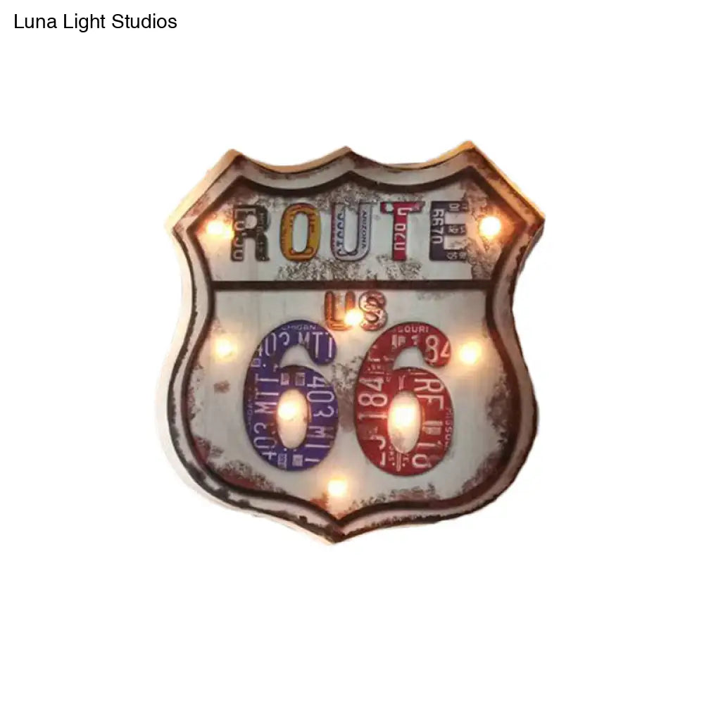 Countryside Distressed White Led Night Light With Iron Road Signboard Wall Lamp