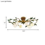 Countryside Lily/Tulip Metal Ceiling Fixture Led Flush Mount Lighting - 6/8 Bulbs Brass Finish