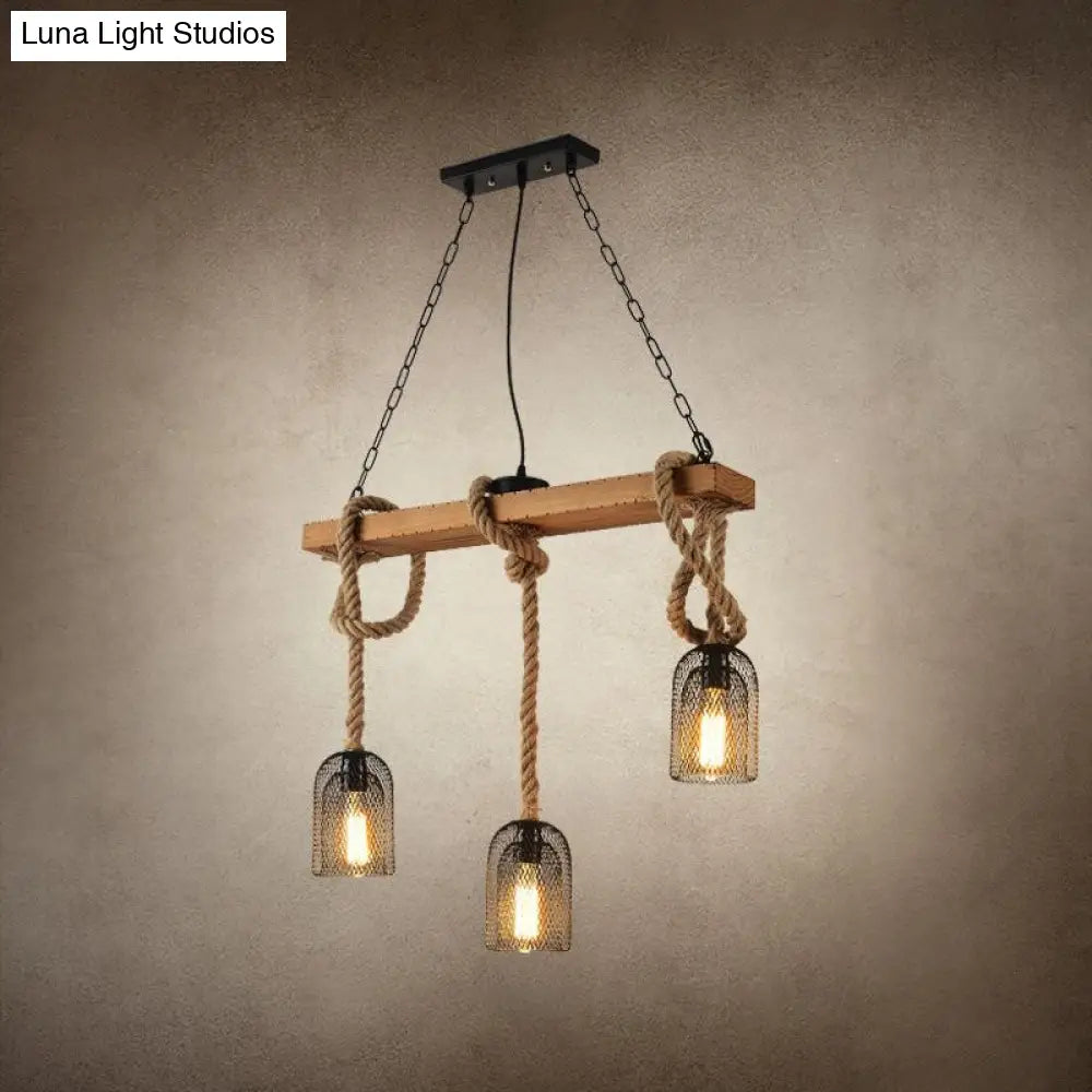 Countryside Mesh Pendant Lamp With Rope Cord 3 / Wood